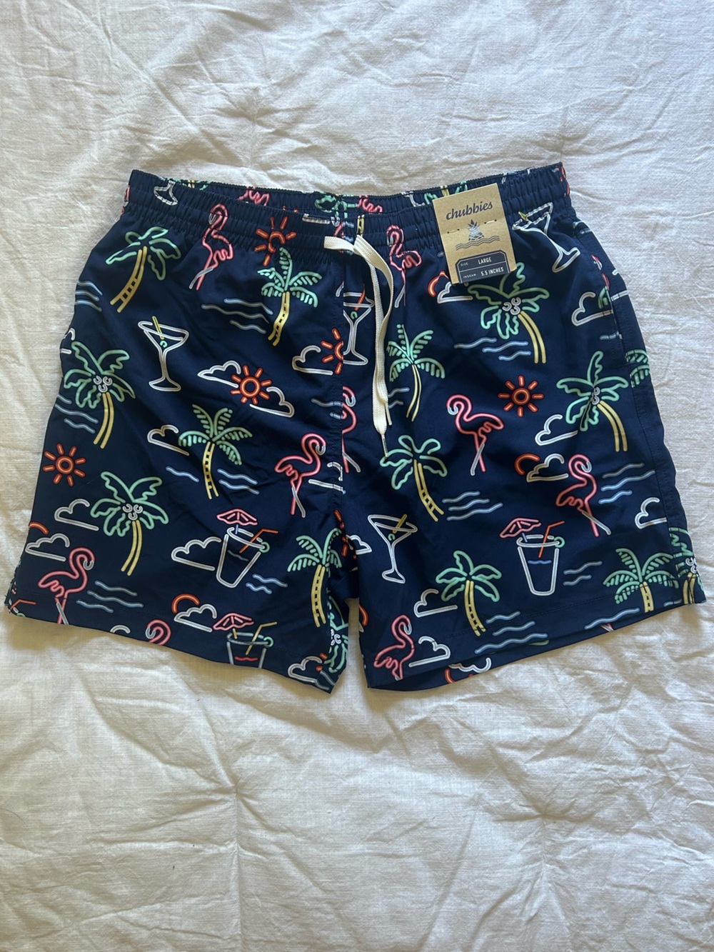 NWT Chubbies Neon Lights 5.5“ Stretch Swim Trunks Size Large
